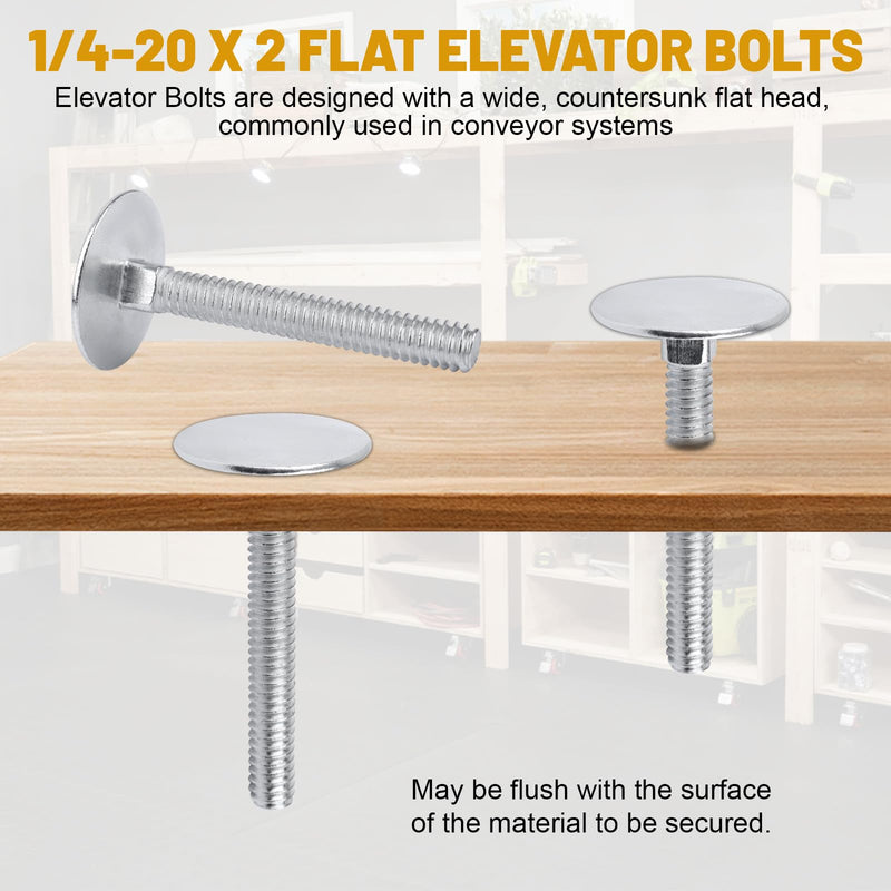 [Australia - AusPower] - 014973239640 Elevator Bolts, 1/4-20 x 2 Flat Sinking Elevator Bolts, Multi-Purpose/Steel/zinc Set of 20 