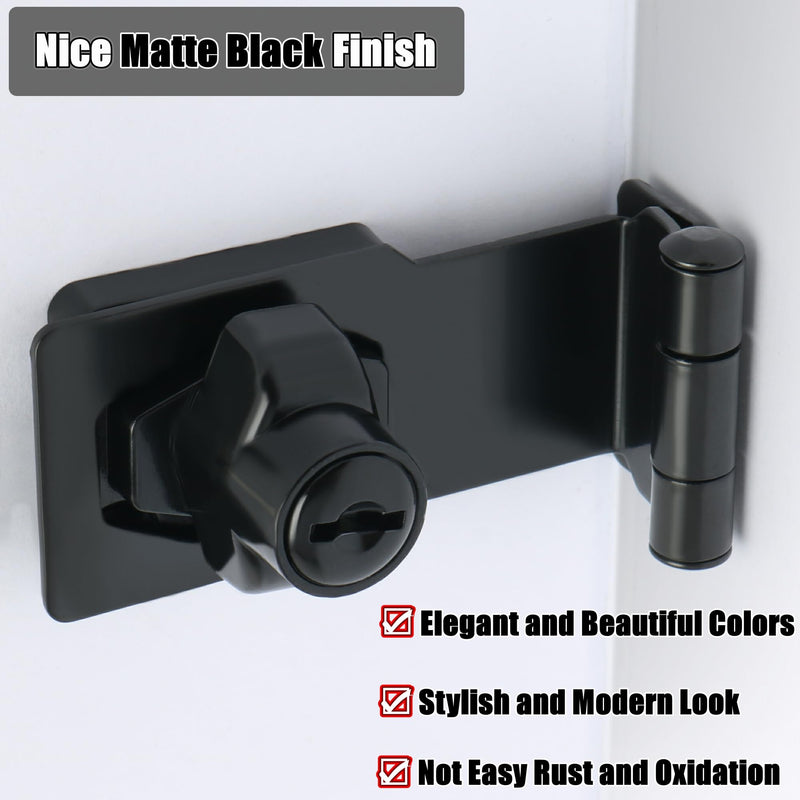 [Australia - AusPower] - Alise Keyed Hasp Lock Right Angle 90°,3 Inch Safety Packlock Clasp Hasp Lock Latch with Lock, Black Door Hinge Lock with Keys Keyed Locking Hasp for Cabinets Closets Doors 3 Inch 