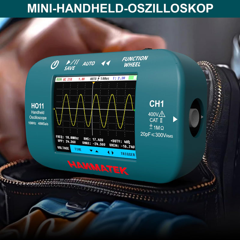 HANMATEK HO11 Handheld Digital Oscilloscope | 10 MHz bandwidth, 48 MSa/s sampling rate, 2.8 inch TFT display, USB rechargeable, practical trigger system for field work HO11 10MHz