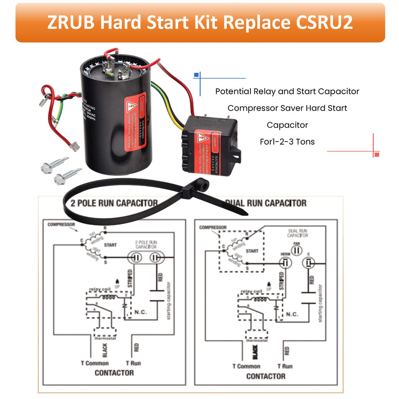 Long Term Replace CSRU2 Compressor Saver Hard Start ZRUB Capacitor Work on Units 3 1/2 to 5 tons Hard Start Kit for Air Conditioner