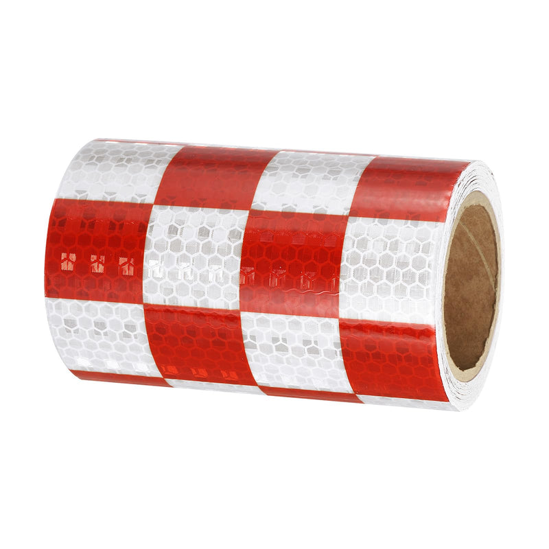 PATIKIL Reflective Tape, 1 Roll 4 Inch x 10 Ft Waterproof Self Adhesive High Visibility Caution Warning Safety Tape Reflector for Trucks Trailers Cars, Square Red White 4 IN x 10 FT
