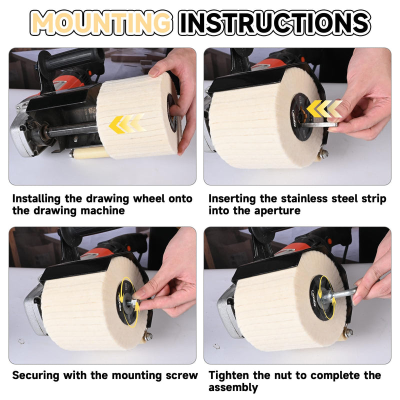 4.8" x 4" Wool Felt Surface Conditioning Tool, Wire Drawing Wheel for Burnishing Machines, High-Precision Abrasive Buffing Drum for Metal, Jewelry, Glass