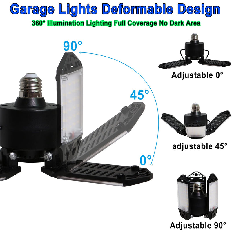 [Australia - AusPower] - LED Garage Light, 80W 8000 Lumen LED Garage Ceiling Lights with 3 Adjustable Panels E26/E27 LED Shop Lights, 6500K Daylight Light Bulb Fixture LED Lights for Garage, Workshop, Attic, LED Bay Light 80W 1Pack 