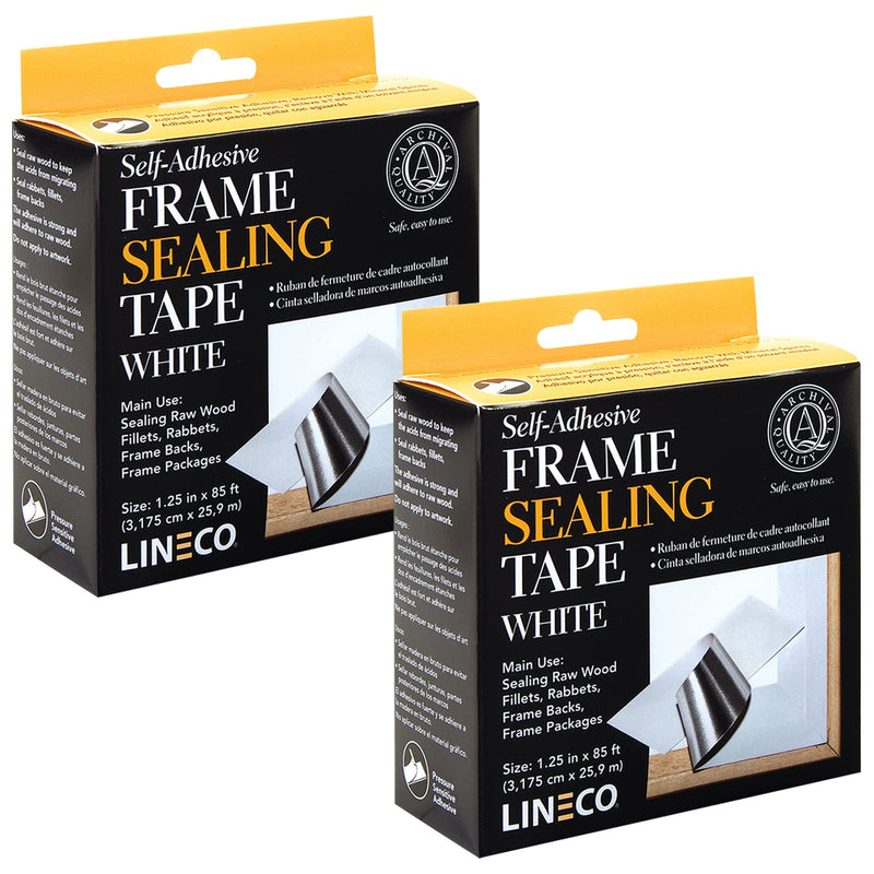 Lineco Archival Self-Adhesive Frame Sealing Tape. Acid-Free, Non-Yellowing Tape, for Seal Framing Backs, DIY, Crafts, White, 1.25" x 85 ft. Pack of 2