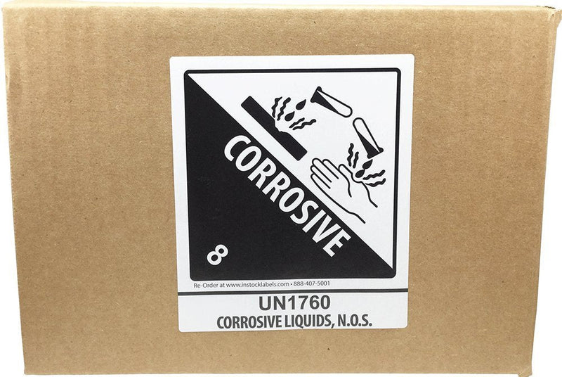 Hazard Class 8 D.O.T. UN1760 Corrosive Liquids N.O.S. Labels, 4 x 4 3/4 Inch Square Black and White Hazmat Stickers, 500 Adhesive Shipping Labels – Made in the USA