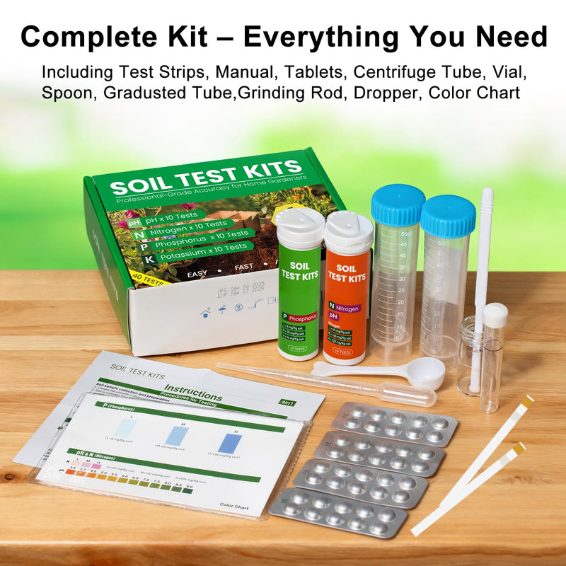 [Australia - AusPower] - 2026 NEW Soil Test Kit 4-in-1 for Lawns & Gardens – 40 Tests (pH, Nitrogen, Phosphorus, Potassium) – Easy Soil Testing Kit for Vegetable Garden, Lawn & Plants 40 Test Kit 