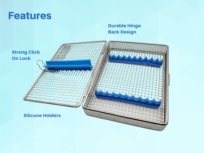 [Australia - AusPower] - Mesh Cassette Tray Box for Thick Instruments Tubes handpieces Dental Instruments Labs Organizer Autoclave Sterilization for 10 Instruments 