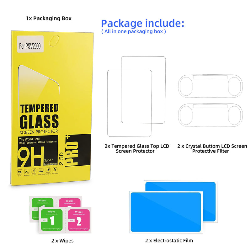 [Australia - AusPower] - Xahpower PS Vita 2000 Screen Protector, 9H Tempered Glass Front Screen Protector and HD Clear PET Back Screen Protective Film for Sony PlayStation Vita 2000 