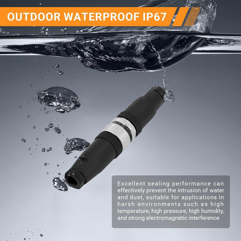 [Australia - AusPower] - M12 4 Pin Connector Field Wireable A Code Straight Male Plug Non-Shield 12mm Industrial Circular Connector, Outdoor Waterproof IP67 (5) 1 