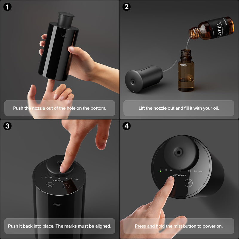 [Australia - AusPower] - Airversa Waterless Diffuser for Essential Oil, Car Diffsuer, Battery Operated Nebulizer, 0.7 Fl Oz/ 20mL, Mini Scent Air Machine, 3 Timers & 3 Mist Levels for Home, Room, Car, Office - AN6 Black+White Black&white 2 Pack 