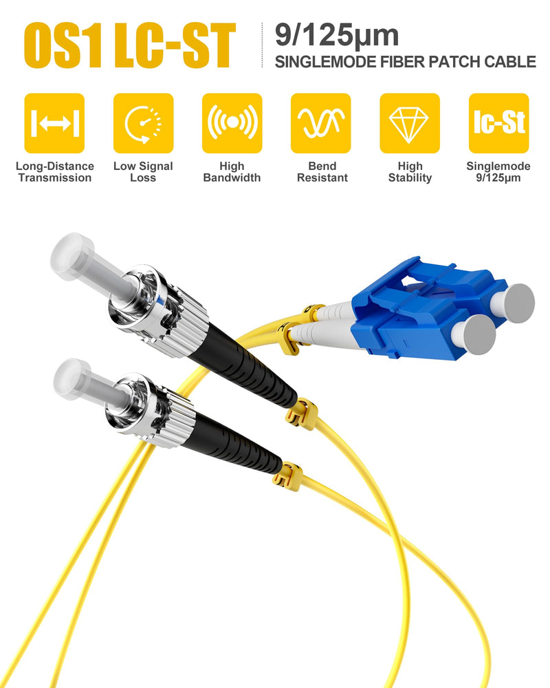 OS1 LC to ST Fiber Patch Cable 8Pack, 0.5M(1FT) ST to LC Singlemode Fiber Patch Cable, LSZH Duplex 9/125µm Jumper Optical Patch Cord Yellow for Media Converters 0.5Meter 0.5M(1FT) 8 Pack Yellow OS1 LC-ST