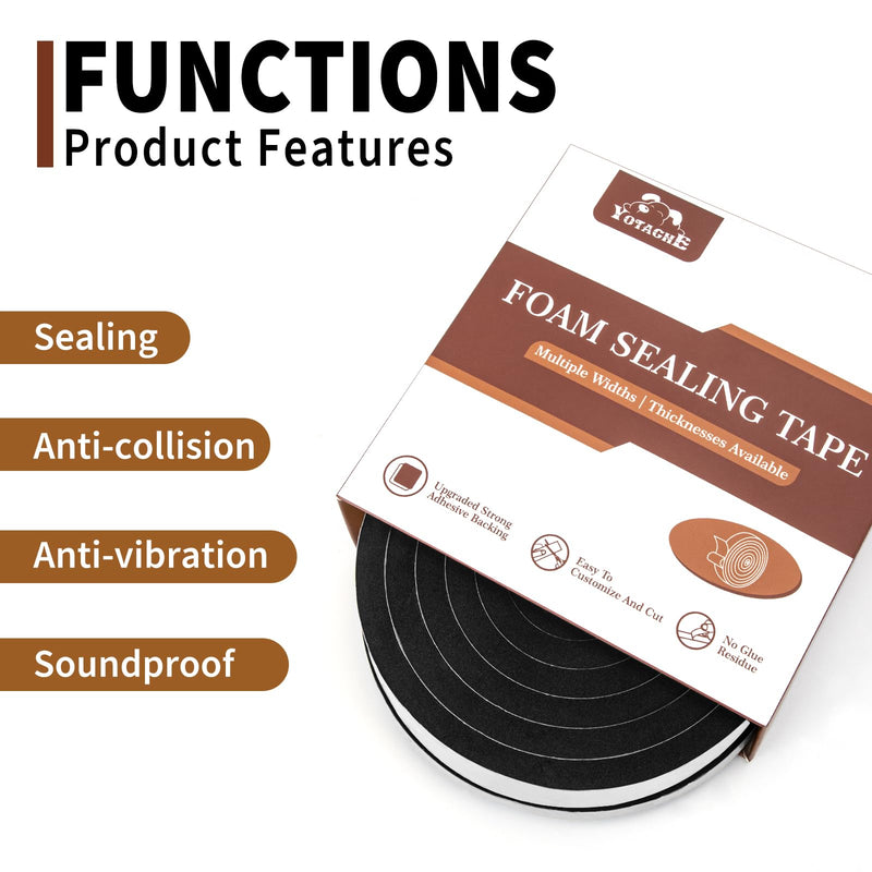 Yotache Foam Insulation Tape 2 Rolls 1" x3/8", High Density Foam with Adhesive Tape Self Stick Weather Stripping Thick, Total 13 Feet Long (2 X 6.5 Ft Each) 1"x3/8"x13 FT