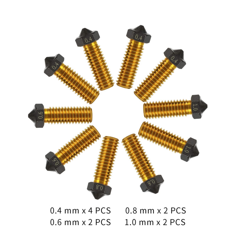 [Australia - AusPower] - 10Pcs V6 Volcano PTFE Nozzles 0.4/0.6/0.8/1.0mm M6 Thread Hotend Extruder PTFE Coating Volcano Nozzle for Artillery Genius, Sidewinder X1, X2, for Anycubic Vyper, Kobra Plus, Kobra Max Volcano PTFE Coated Nozzles 