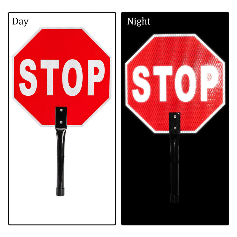 2 Pieces Stop Slow Signs, 13'' Hand Held Stop Slow Signs with Metal Handle, Double Sided Stop Slow Paddles for Flaggers, Crossing Guard, Traffic, Walking, Pedestrian