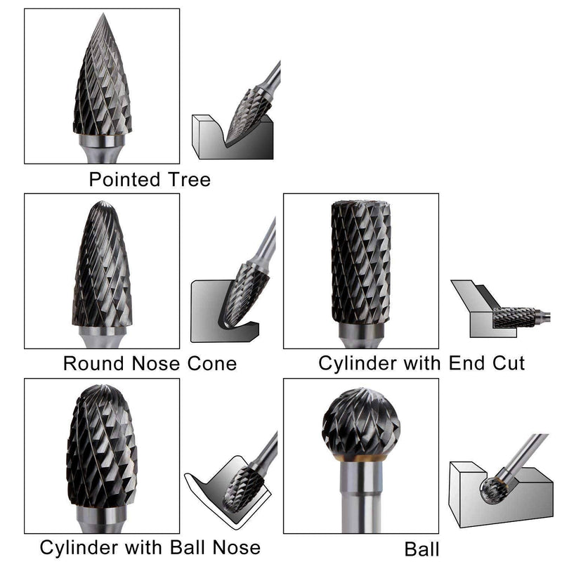 [Australia - AusPower] - ASNOMY Tungsten Carbide Cutter - 5 Piece Rasp Set 10 mm Carbide Rotary Milling Set Burr for Cutting Grinder, Metal Carving, Polishing, Engraving, Drilling with 6 mm Shank Milling Bit Set 5 x 1/4" Shank Carbide Rotary Burr 