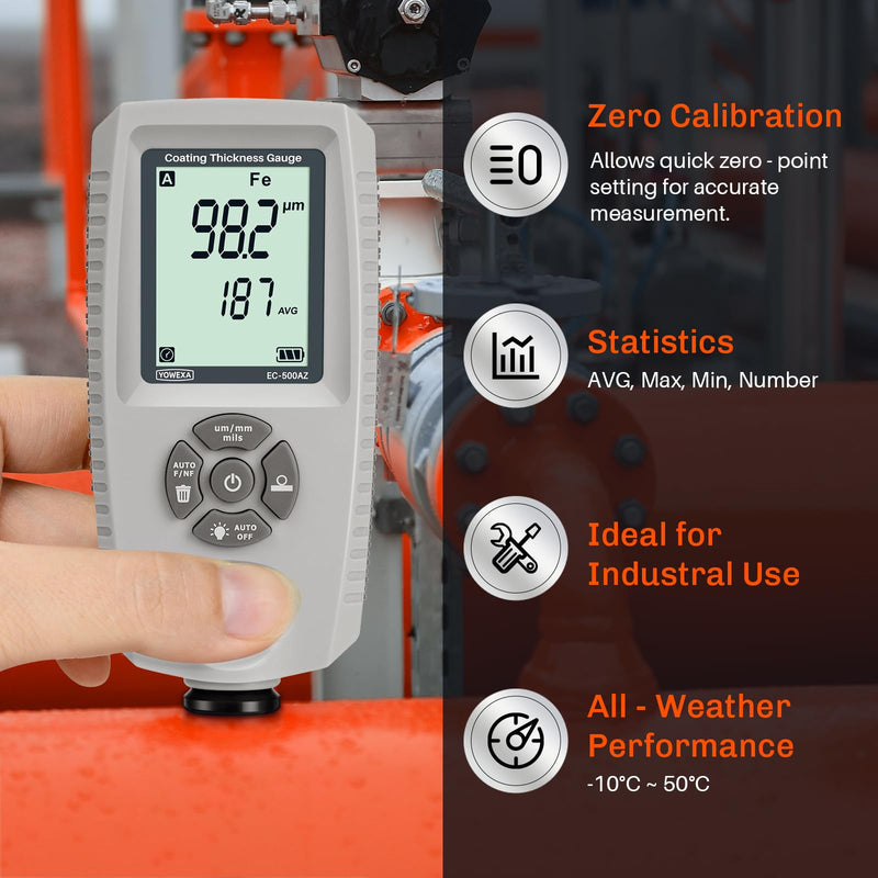 [Australia - AusPower] - EC-500AZ Paint Thickness Gauge for Cars, Digital Paint Meter, Mil Coating Thickness Tester with Auto Fe/NFe/Zn Detection, AVG/MAX/MIN Statistics for Used Car Buyers and Detailers 