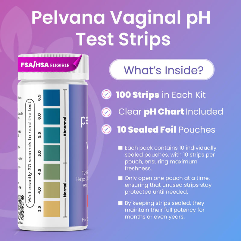 Pelvana Vaginal pH Test Strips for Women – 100 Strips, at-Home BV and Yeast Infection Test Kit, Vaginal pH Tester to Differentiate Between Conditions 100 Count (Pack of 1)