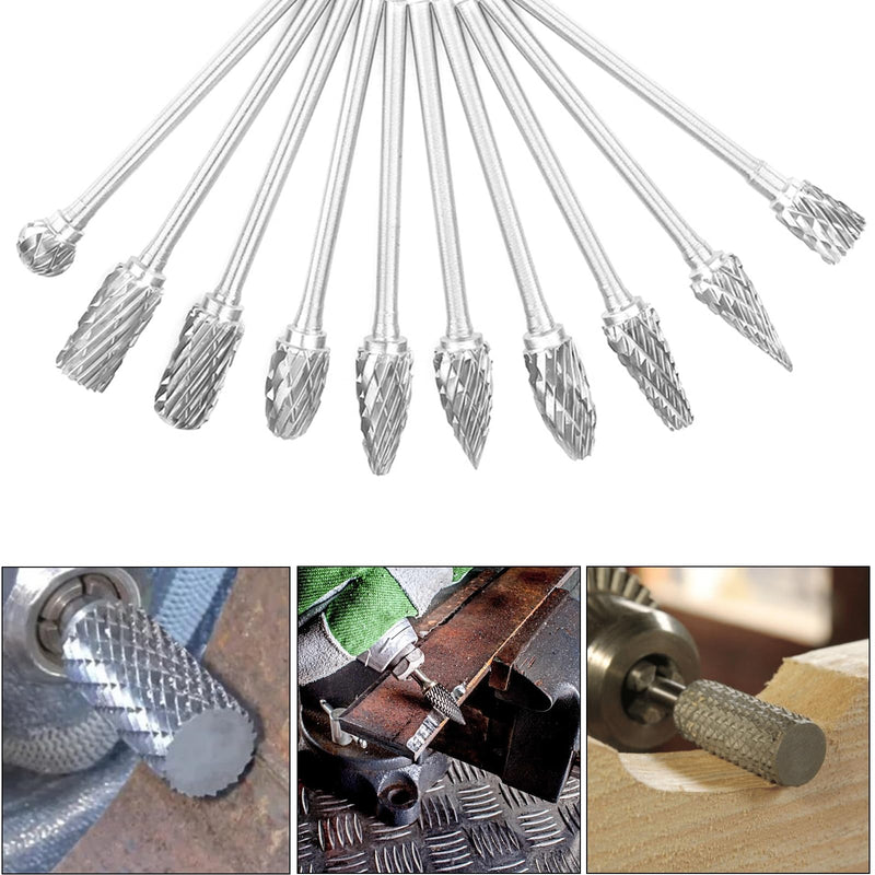 10 Pieces Shank Milling Cutter Grinding Tools, Wood Cutter for Drill, Rod Grinder Bit, 2.35 mm Tungsten Carbide Rotary Files, Carbide Drill Bit Set for Cast Iron, Cast Steel and Bearing Steel