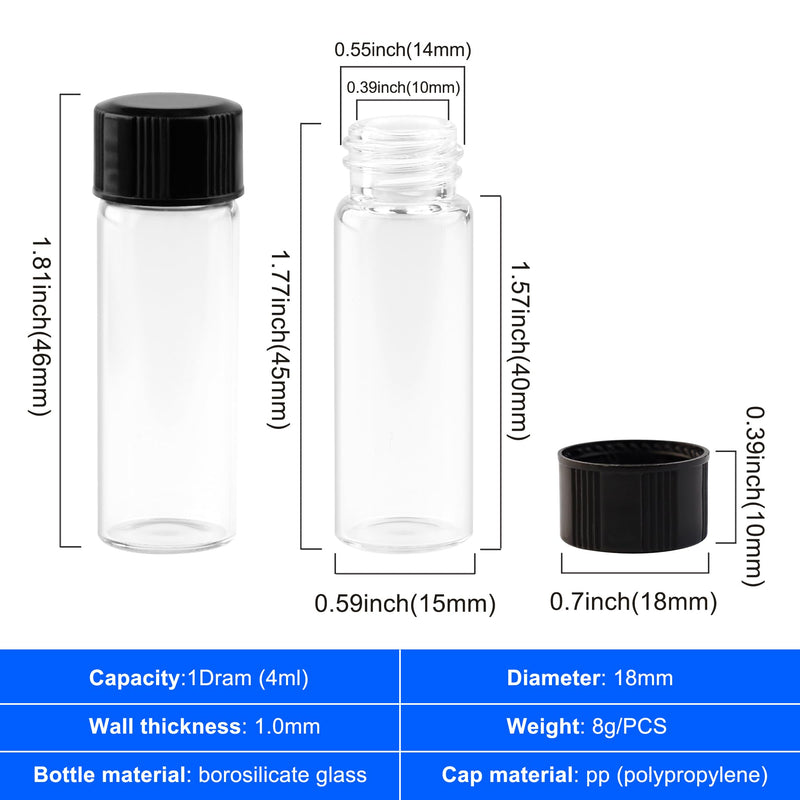 [Australia - AusPower] - 10PCS 4ml Clear Glass Vials with Screw Caps and PE pad, 1 Dram Small Lab Sample Vials with Lids, Leak-Proof Liquid Storage Empty Vial (with Droppers and Marker Stickers) 4ml-10pcs 