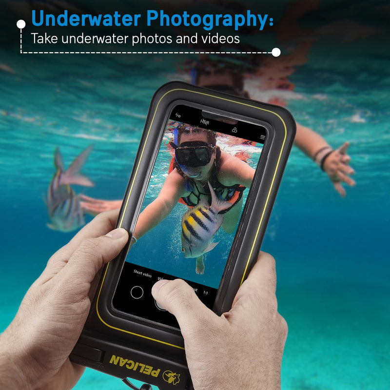 [Australia - AusPower] - Pelican 2 Pack Marine - IP68 Waterproof Phone Pouch (Regular Size)-Floating Waterproof Phone Case For iPhone 15 Pro Max/ 14 Pro Max/ 13 Pro Max/ 12/ S24 - Detachable Lanyard - Black / Hi-Vis Yellow 2 Pack - Black / Hi-Vis Yellow 