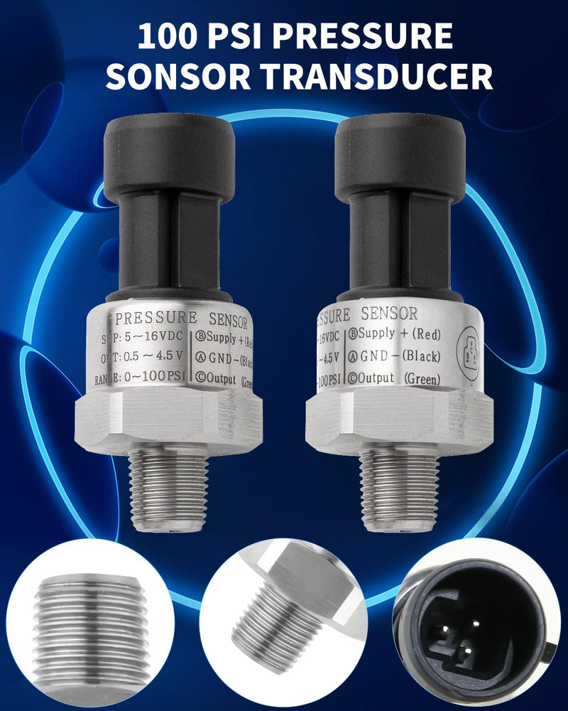 100 Psi Oil Fuel Pressure Sensor Transducer Sender 1/8" -27 NPT Thread with Harness Kit for Fuel Oil Air Water, 316 Stainless Steel Pressure Regulator 0-100 Psi Switch Sensor Transmitter