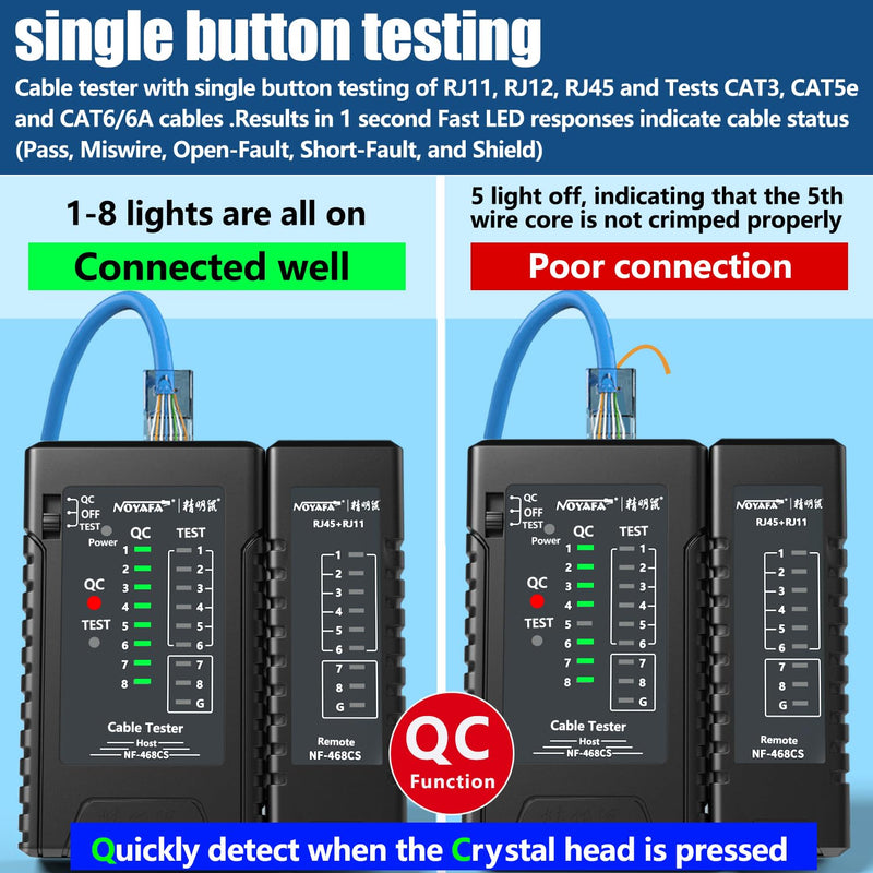[Australia - AusPower] - NOYAFA Network Cable Tester for RJ45, RJ11, RJ12 /Cat5, Cat5e, Cat6, Cat6a, Cat7, Phone Line Cat3, Ethernet Tester, LAN Cable Test Tool (Black) Black 