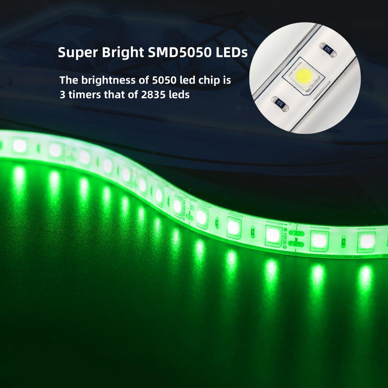Boat Marine Submersible Led Strip Lights, 4 Pcs 20 Inches 12V Super Bright Boat Interior Lights, IP68 Waterproof Marine Led Strip Lights Night Fishing Lights for Boats, Kayak (Green) Green/20''