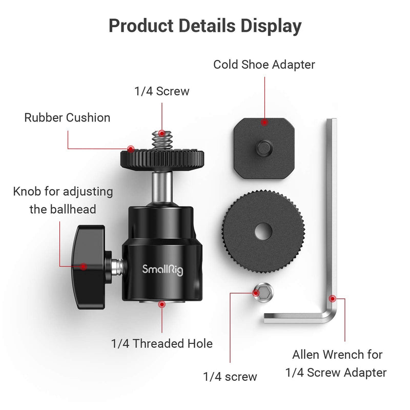 [Australia - AusPower] - SmallRig 1/4" Camera Hot Shoe Mount, Ballhead Tripod with Additional 1/4" Screw, 2pcs Pack - 2059 2 Pack 