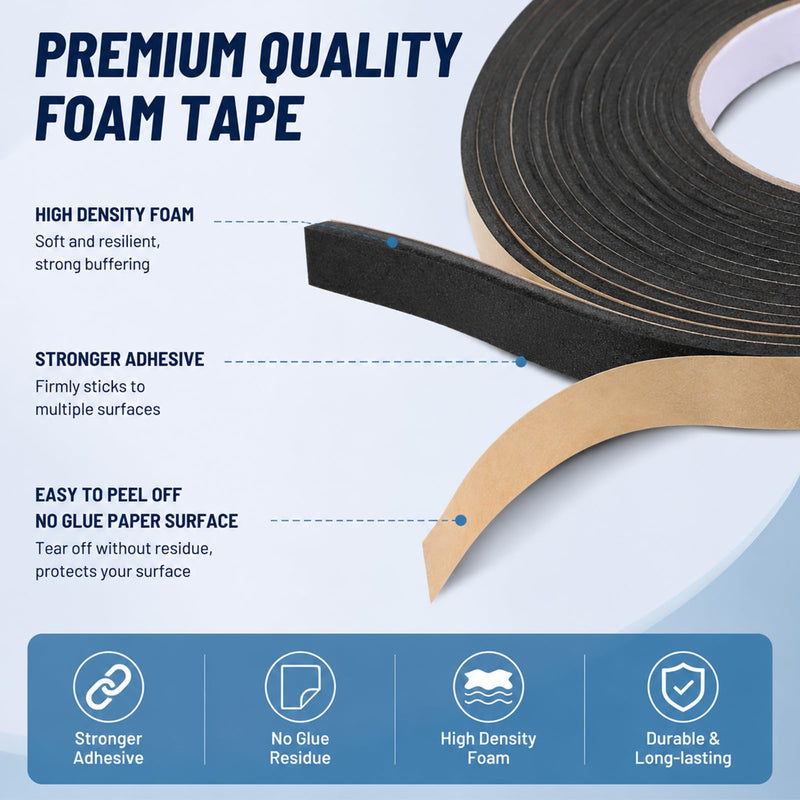 2 Rolls Expanding Foam Tape, Car Speaker Sealing Tape, Foams Grip Tapes, Soundproofing Waterproofing Gasket Tapes 10mm x 10m & 6mm x 10m Foam Single Sided (Black, 2mm Thick)