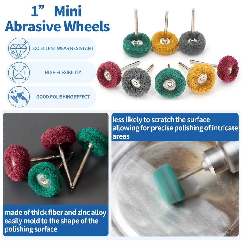 [Australia - AusPower] - 39Pcs Polishing Wheels Set for Rotary Tool, 1 inch Souring Pad Abrasive Buffing Brush with 1/8" Shank and 4 Colors Rubber Polish Wheel for Remove Rust Clean Paint Auto Detailing 