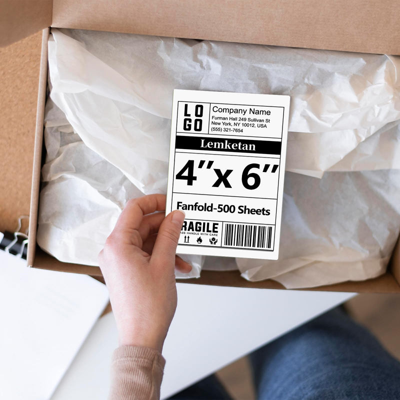 4x6 Thermal Shipping Labels, Fanfold Direct Thermal Labels for Shipping, Permanent Adhesive, Commercial Grade Labels for Zebra, Polono, Jadens, Beeprt, iDPRT, Munbyn, Nelko (500 Sheets per Pack) 4''x6''-500 Sheets/ Fanfold