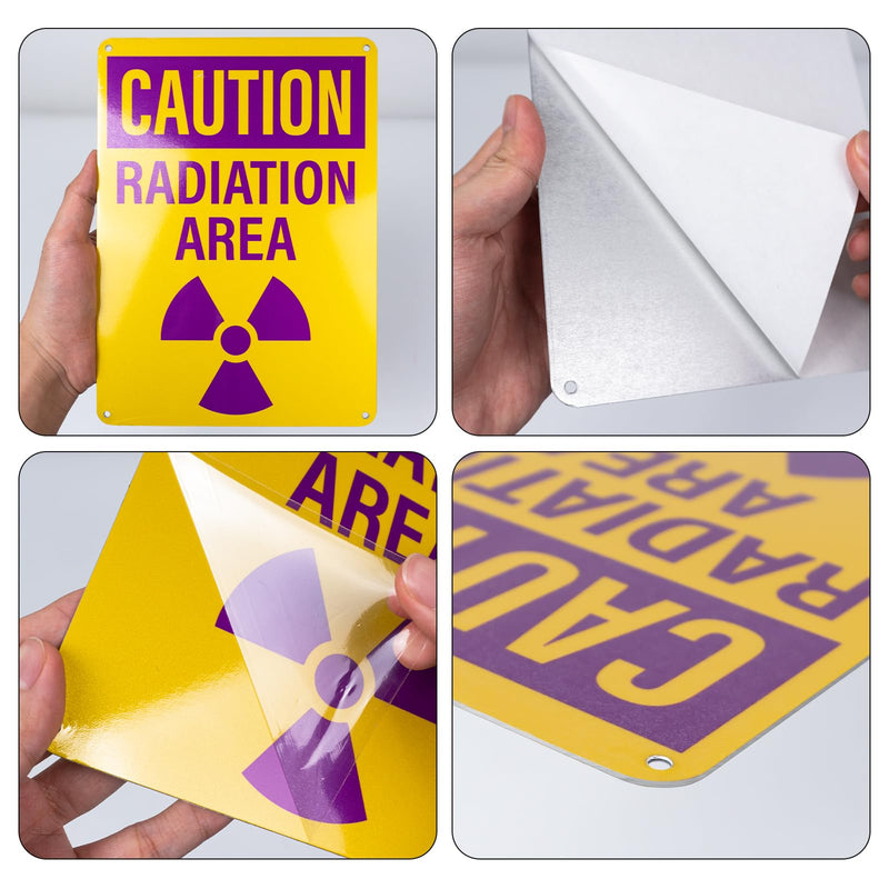 4 Pack Caution Radiation Area Signs 10 x 7 Inch Rust-Free Aluminum OSHA Sign with Symbol UV Protected Industrial Radioactive Warning Signs for Business Construction Site Warehouse