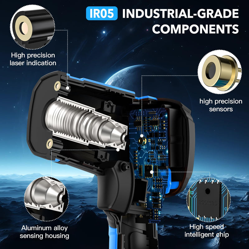 [Australia - AusPower] - Infrared Thermometer Temperature Gun, -40℉ to 2192℉ Dual Laser High Temp Thermometer with LCD Color Display, Non-Contact Industrial Pyrometer 50:1 Distance Ratio, Adjustable Emissivity Blue (-40℉~2192℉) 
