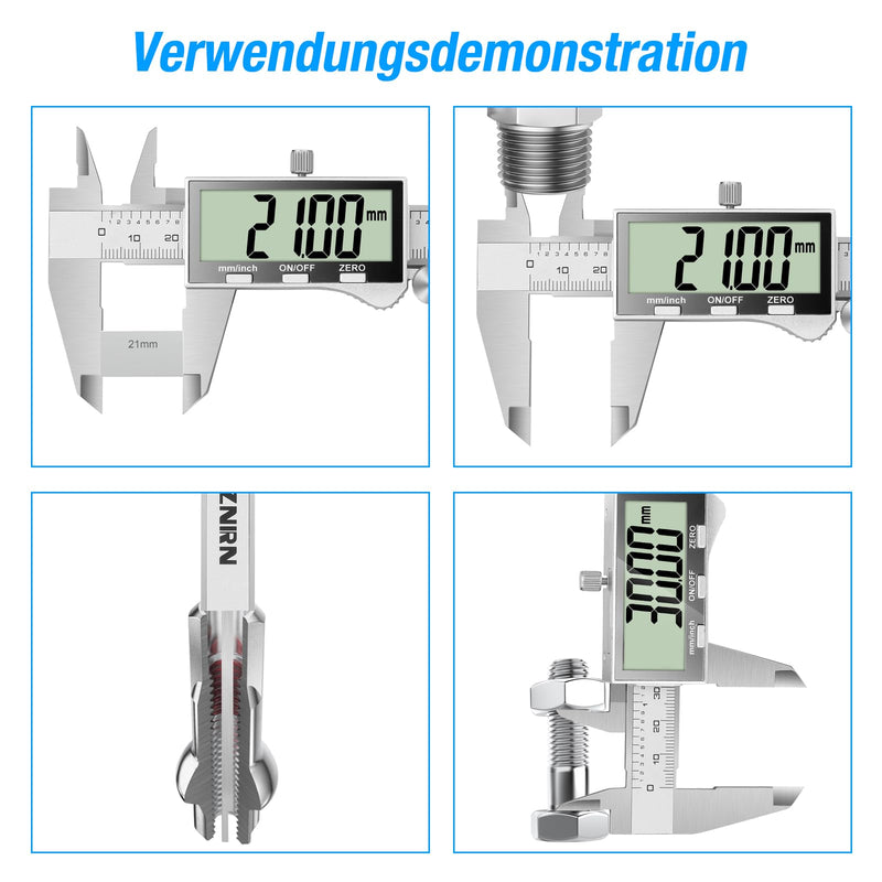 Ueznirn Digital Vernier Caliper with Large LCD Screen 150 mm | Digital calliper with splash protection and dust protection, calliper with spare battery and storage box 150mm-Silvery