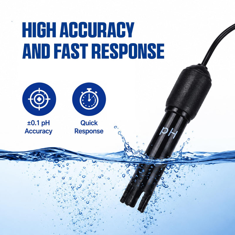 2 in 1 Temperature & pH Meter, High-Precision pH Tester, PH Monitor with Replaceable BNC Probe, 0.00~14.00pH Measurement Range, ATC, Backlit Display and °C/°F for Fish Tank, Hydroponics & Pools 2-in-1 Combo Monitor