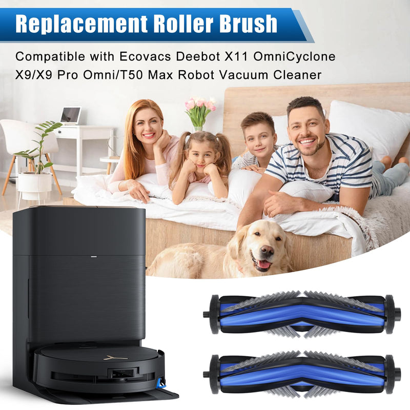 2 Pack Main Brush Replacement Parts Compatible with Ecovacs Deebot X11 Omni-Cyclone, X9, X9 Pro Omni, T50 Max Robot Vacuum Cleaner, Anti-Tangle Roller Brush, Multi-Surface Rubber Brush Accessories