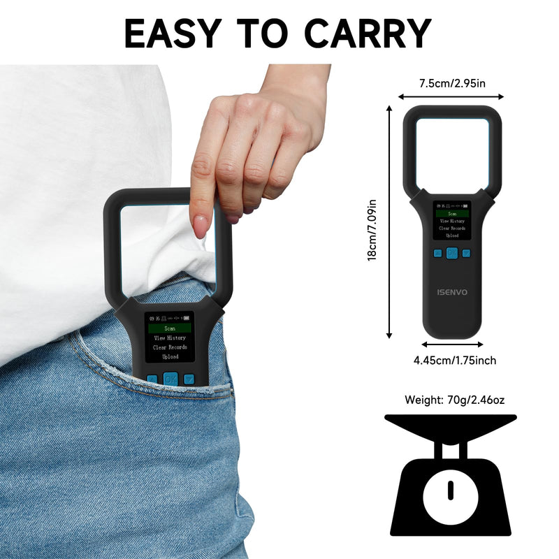 AR190E Bluethooth Pet Microchip Scanner, Wireless Handheld RFID Animal Reader, 134.2kHz Pet Chip Scanner with OLED Display Animal Tag Reader EMID FDX-B(ISO11784/11785)