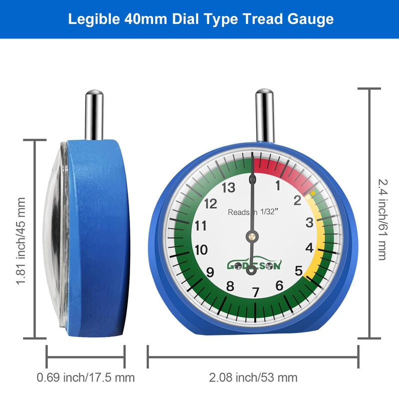 GODESON Dial Type Tire Tread Depth Gauge 88703 Professional for Motorcycle, car,Truck and Bus (Pack of 2) 2 Pack INCH