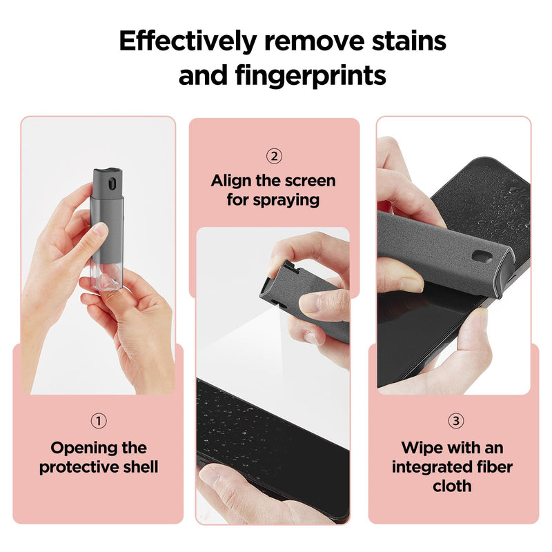 [Australia - AusPower] - YTT Screen Cleaner, All-in-One Spray & Wipe Cleaner, with Transparent Protective Shell for All Phones, Laptop and Tablet Screens (Gray) Gray 