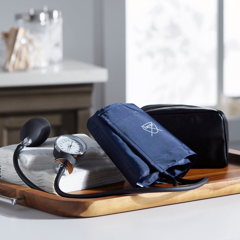 [Australia - AusPower] - McKesson Basic Pocket Aneroid Sphygmomanometer - Blood Pressure Gauge and Cuff, 2 Tubes, for Adults, Navy Blue - Large Cuff, 23 cm to 40 cm, 21.6 in Long Tubes, 1 Count 