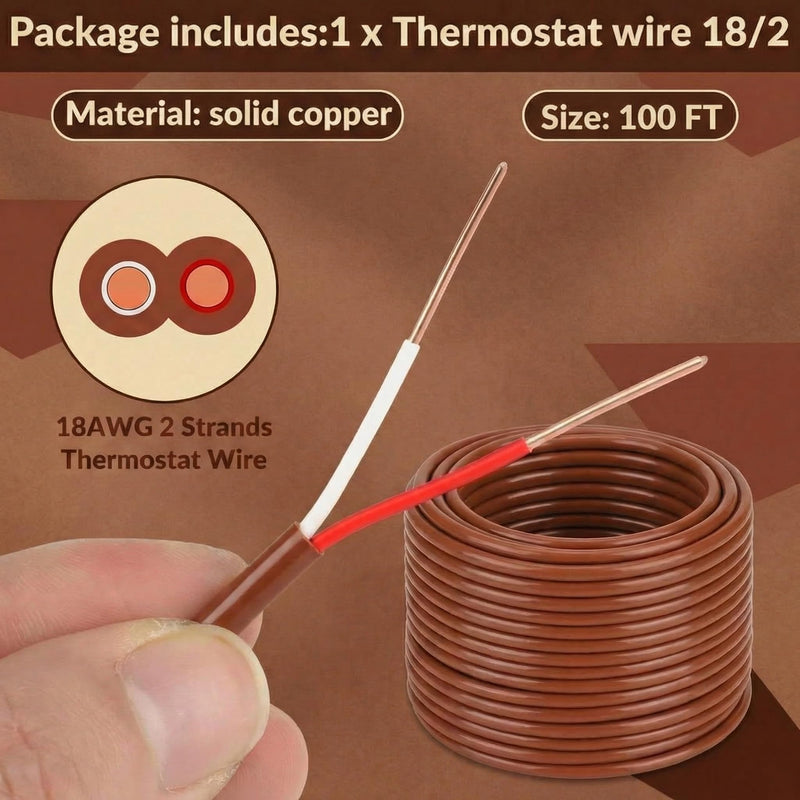 Buryeah Thermostat Wire Bell Wire Solid Copper Cable 18 Gauge ETL, Power Circuit Cable Moisture, Heat and UV Resistant for Low Voltage Applications Use(18/2,100 ft) 100 ft 18/2