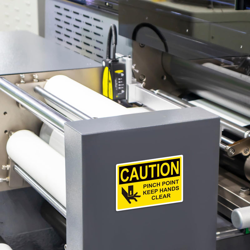 10 Pcs CAUTION Pinch Point Keep Hands Clear OSHA Label Decal - 5 x 3.5 Inch Vinyl Safety Warning Sign Stickers for Industry Machinery Workplace