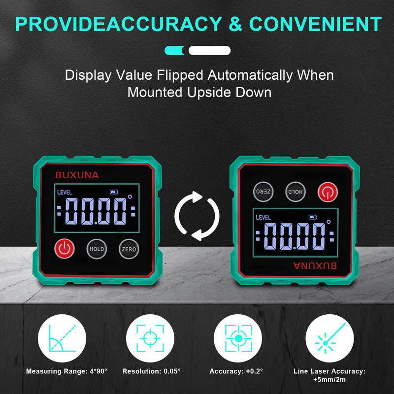 [Australia - AusPower] - Digital Angle Finder, Digital Level, Digital Angle Finder Magnetic, Rechargeable Digital Angle Gauge, For Table Miter Saw, Woodworking, Construction(Laser Level Is Class Ii, Output<5mw) 