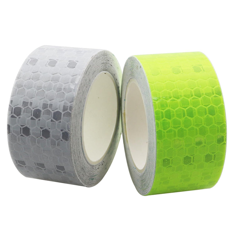 4PCS Bicycle Reflective Stickers Safety Warning Strips Crystal Grid Reflective Film Red White Blue Fluorescent Green 2.5cmx3m High Visibility Reflective Tape for Trailers Cars Hiking Campers