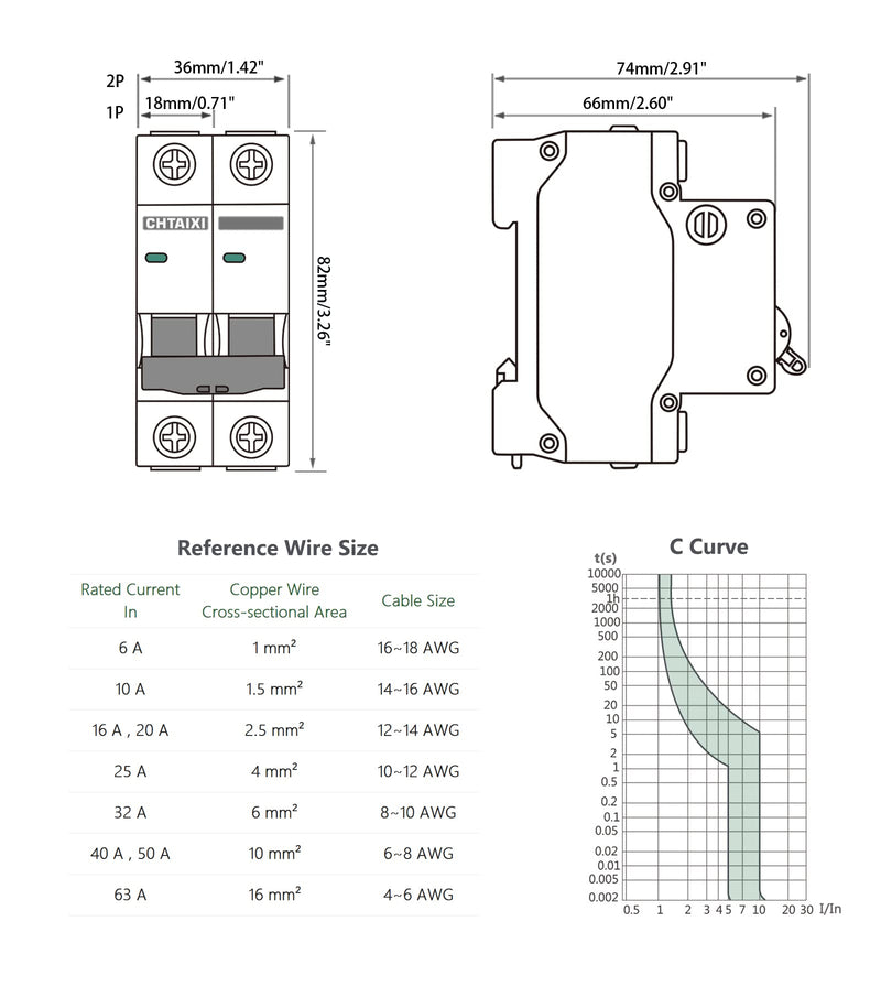 [Australia - AusPower] - AC Miniature Circuit Breaker, 32 Amp 120V/240V 2 Pole DIN Rail Mount Circuit Breaker, Thermal Magnetic Trip, Solar AC Disconnect Switch MCB C32 