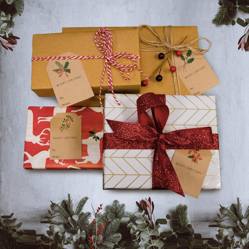 InStockLabels.com Natural Kraft English Holly Christmas Holiday Gift Tag Stickers 2 x 3 Inch 25 Total Labels