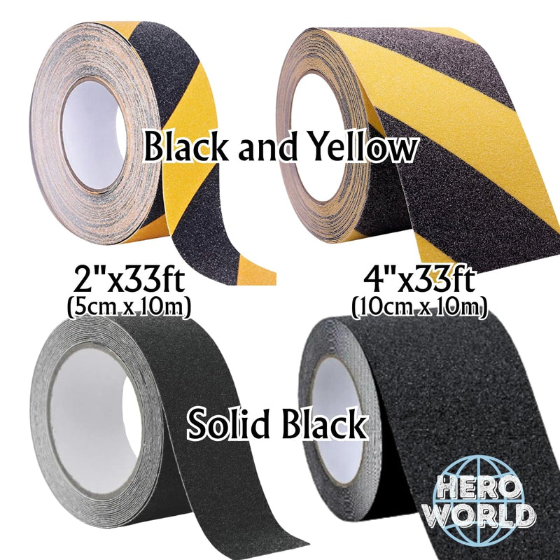 Non Slip Safety Tape, Anti-Slip Adhesive for Stairs, Outdoor Waterproof Grip Tape, Black & Yellow Tiles, Floors, Indoor Outdoor Use (4" x33ft/Solid Black) 4"x33ft/Solid Black