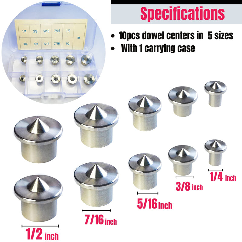 [Australia - AusPower] - Dowel Centers, Stainless Steel Dowel Center Transfer Plugs 10PCS with 5 Sizes of 1/4" 3/8" 5/16" 7/16" 1/2" Dowel Centering Pins Joinery Accessories -by MinliGUY Woodworking Tool Imperial Sized 