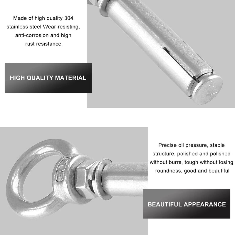 [Australia - AusPower] - 5PCS M8 x 50mm Ring Lifting Expansion Eyebolt Bolt Screw, 304 Stainless Steel Wall Concrete Brick Anchor Bolt 