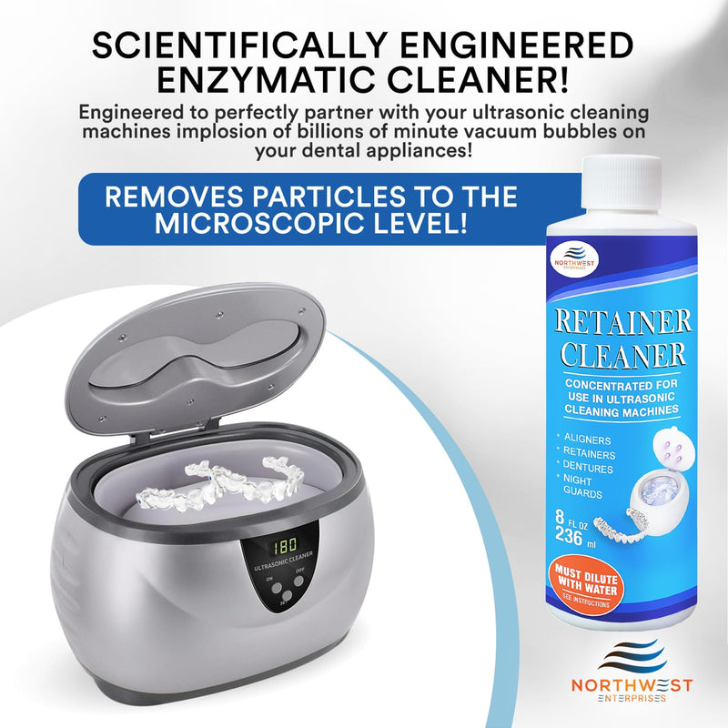 [Australia - AusPower] - NORTHWEST ENTERPRISES Ultrasonic Retainer Cleaner Solution Concentrate for Ultrasonic Machines - Cleans Mouthguards, Invisalign & Nightguards - Odor, Stain & Discoloration Remover (8 oz) 8 ounces 